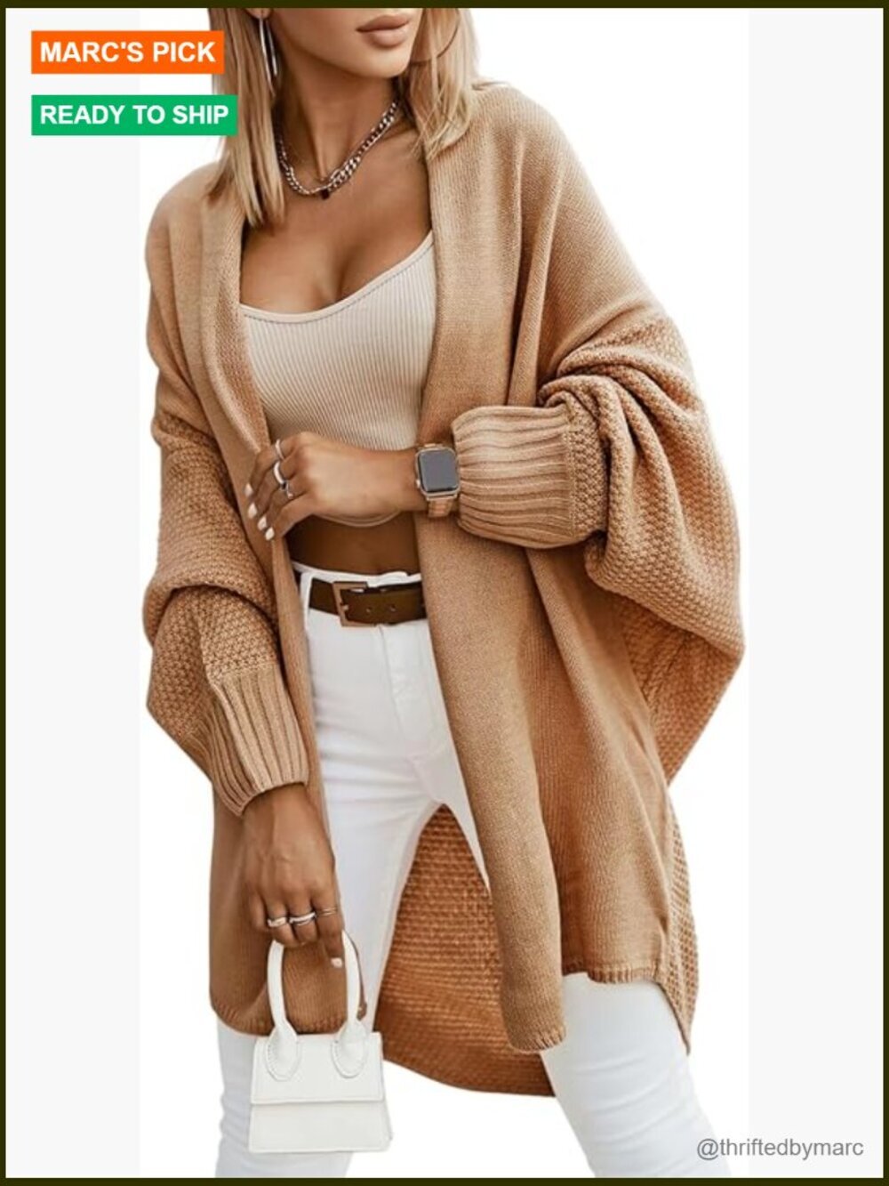 Oversized Open Front Batwing Sleeve Long Cardigan Sweater Loose Fit